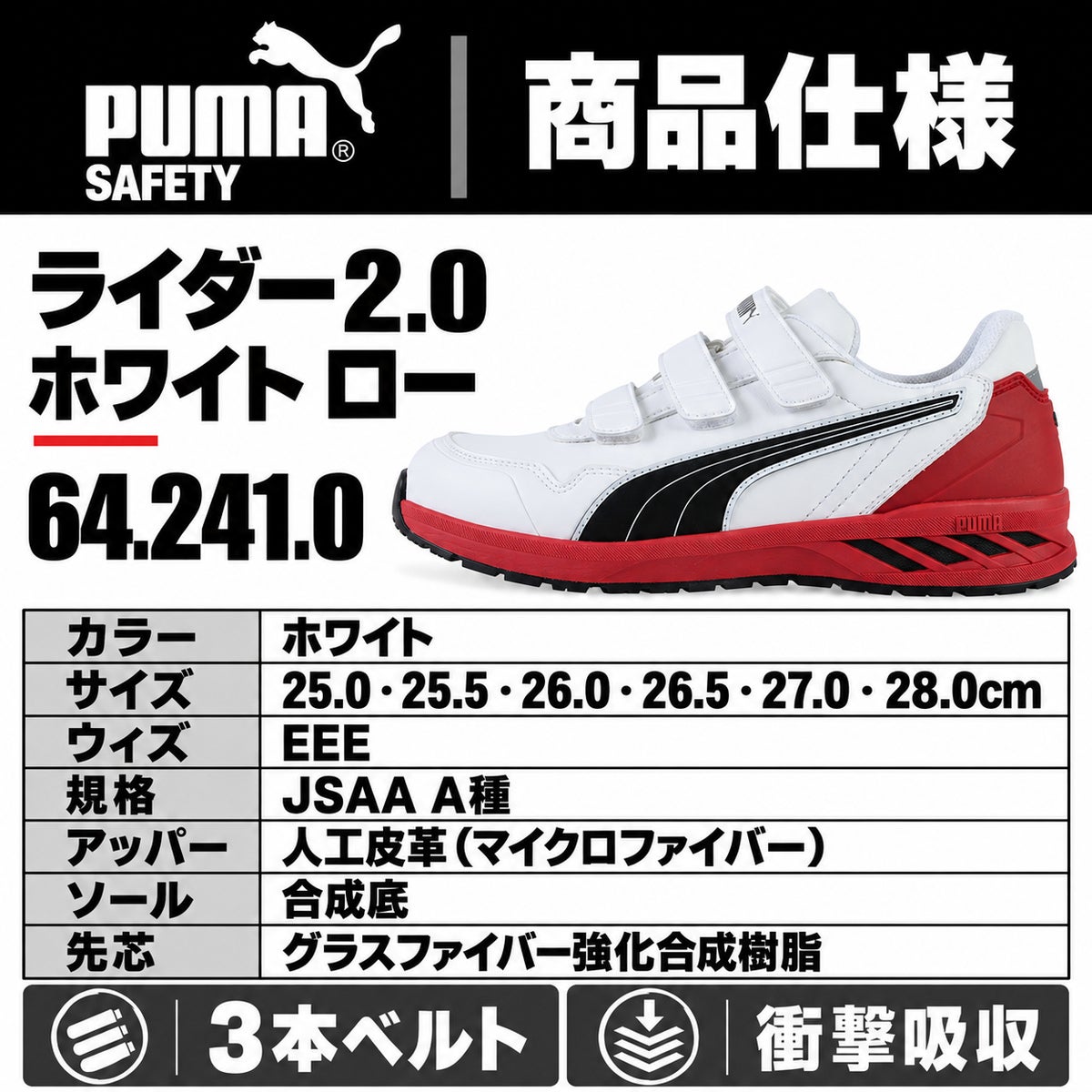 PUMA SAFETY プーマ 安全靴 ライダー 2.0 ホワイト ロー 64.241.0